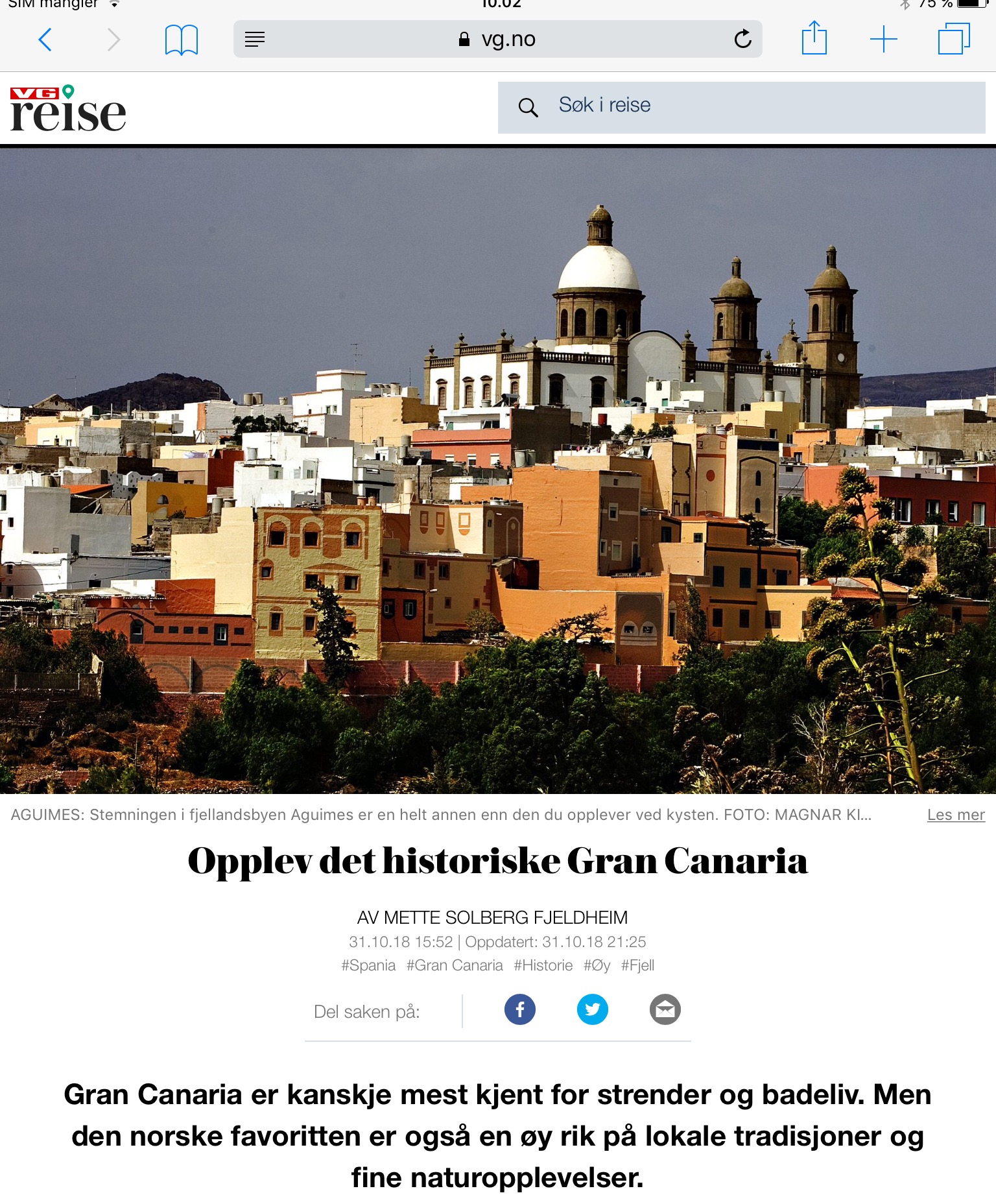 Reiseartikkel om Gran Canaria i VG_Levert av Mette S. Fjeldheim - Reiselykke