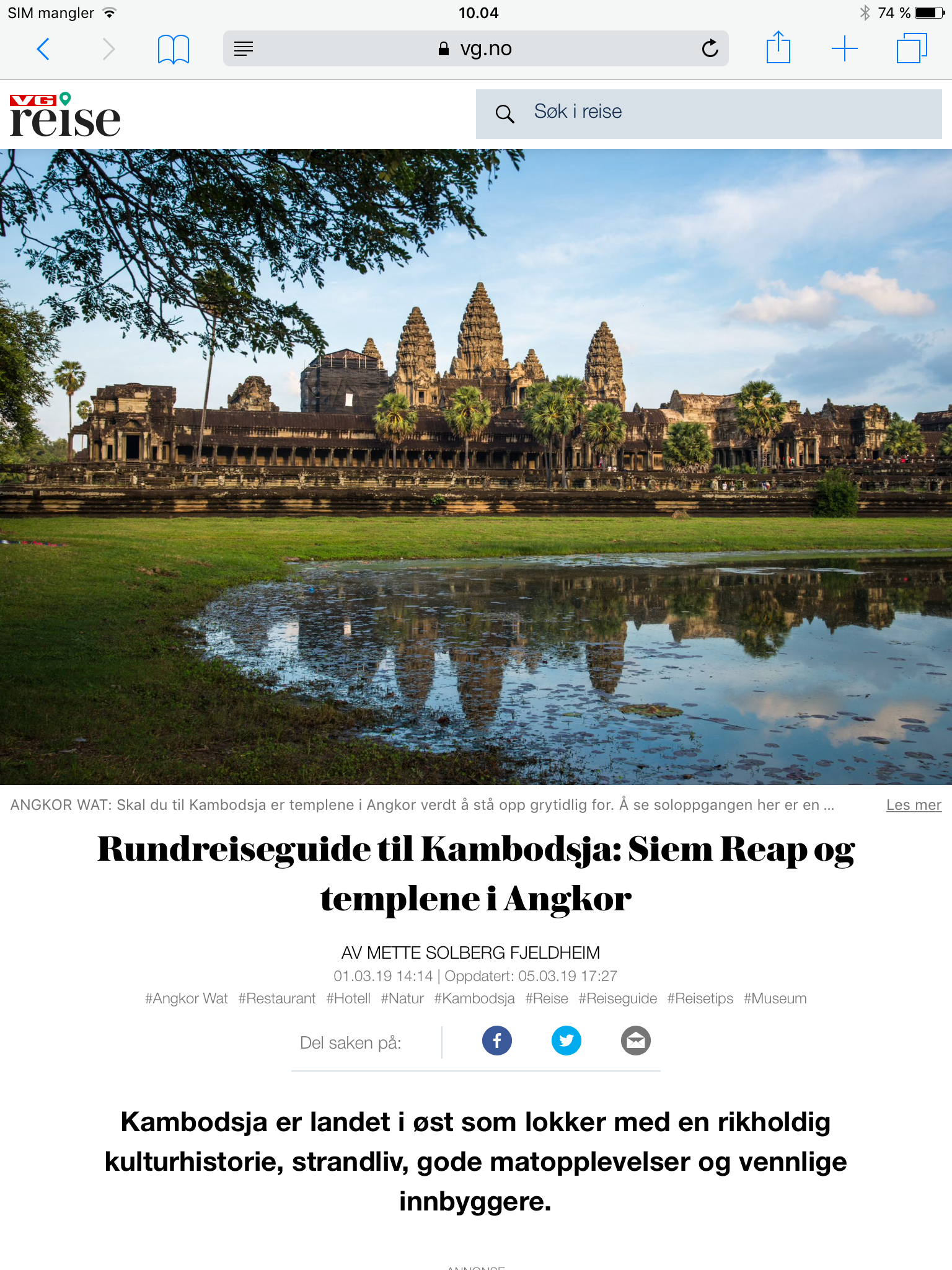 Reiseartikkel om Kambodsja i VG_Levert av Mette S. Fjeldheim - Reiselykke