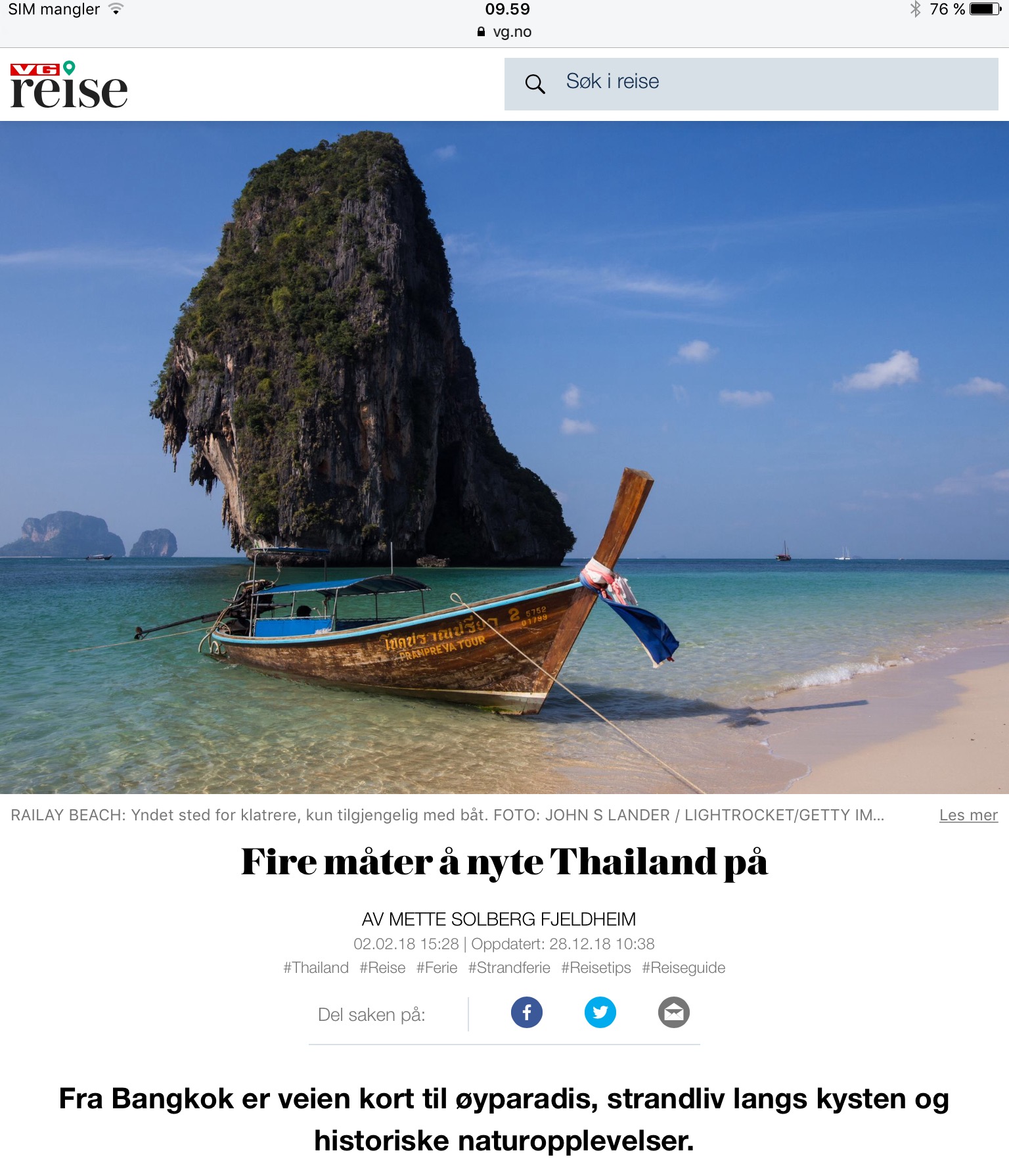 Reiseartikkel om Thailand i VG_Levert av Mette S. Fjeldheim - Reiselykke