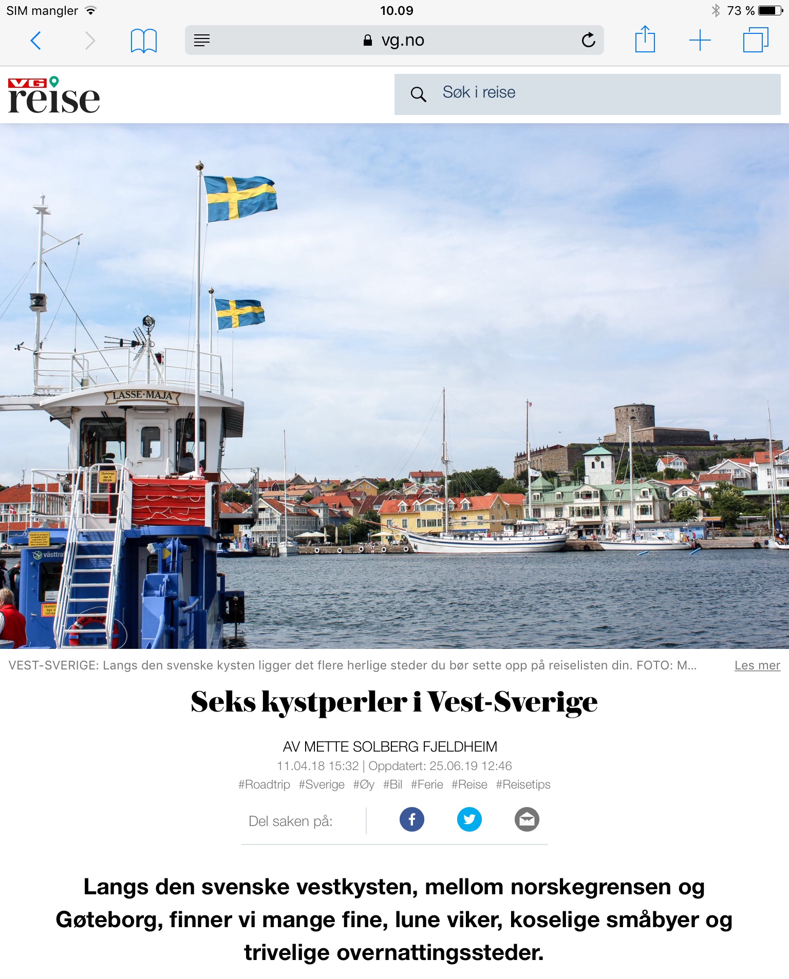 Reiseartikkel om svenskekysten i VG_Levert av Mette S. Fjeldheim - Reiselykke